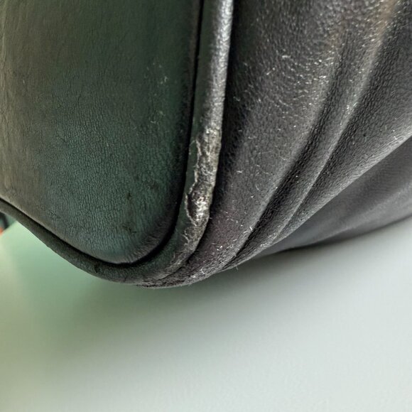 CHANEL | CC Logo Embossed Black Lambskin Drawstring Bucket Bag - Picture 6 of 8